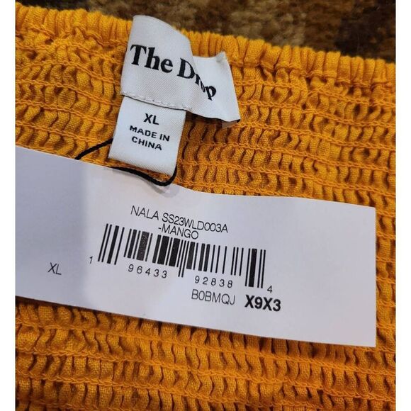 NWT The Drop Dress Women's XL Mango Yellow Nala Linen Puff Sleeve Mini - Picture 4 of 5